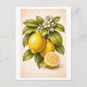 Carte Postale Illustration botanique de citron de style vintage