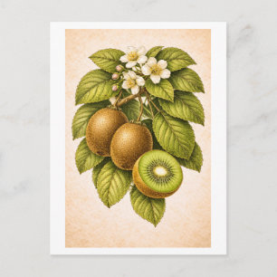 Carte Postale Illustration botanique de kiwi de style vintage