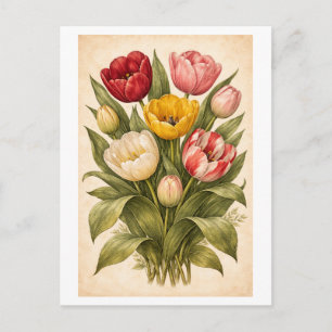 Carte Postale Illustration botanique de tulipe de style vintage