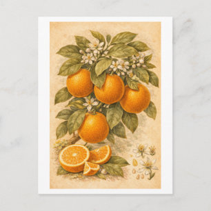 Carte Postale Illustration botanique d'oranges de style vintage