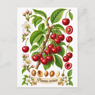 Carte Postale Illustration botanique vintage de cerise