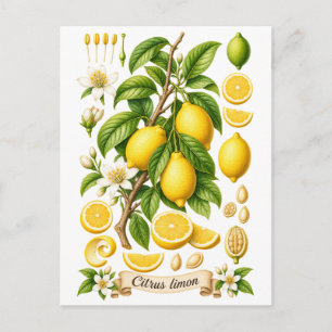 Carte Postale Illustration botanique vintage de citron