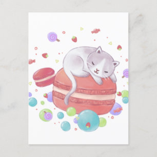 Carte Postale Illustration Chat & Sweets