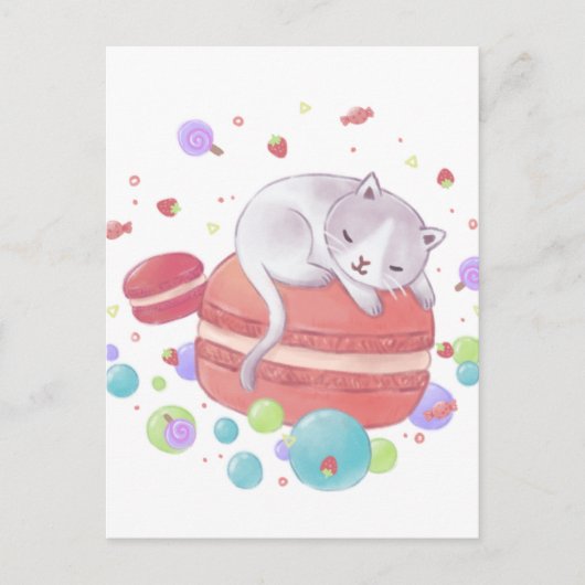Carte Postale Illustration Chat & Sweets (Devant)