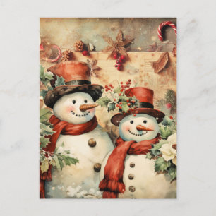 Carte Postale Illustration Christmas Snowmen