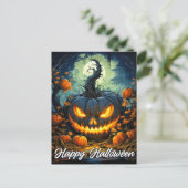 Carte Postale Illustration Citrouille d'Halloween joyeuse et fâc (Debout devant)