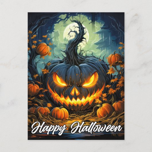 Carte Postale Illustration Citrouille d'Halloween joyeuse et fâc (Devant)