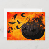 Carte Postale Illustration citrouille éffrayant et chauves-souri (Devant / Derrière)