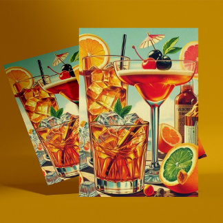 Carte Postale Illustration Coktail vintage