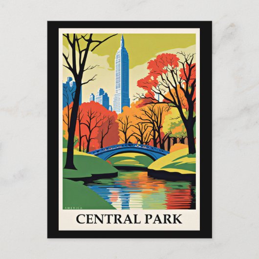Carte Postale Illustration colorée de Central Park (Devant)