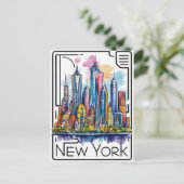 Carte Postale illustration colorée de new york city (Debout devant)