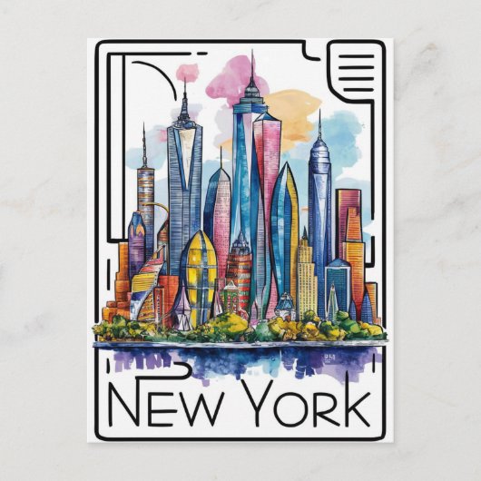 Carte Postale illustration colorée de new york city (Devant)