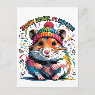 Carte Postale Illustration colorée d'un hamster en hiver avec te