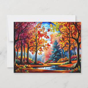Carte Postale Illustration colorée en verre d'automne de la forê