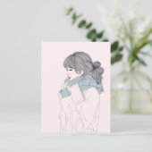 Carte Postale Illustration cool de la fille avec foulard (Debout devant)