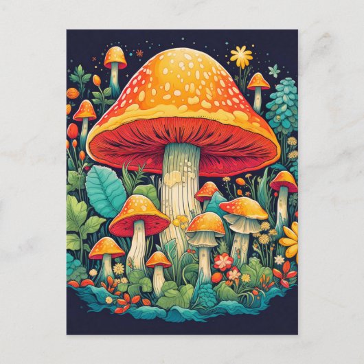 Carte Postale Illustration créative de forêt de champignons abst (Devant)