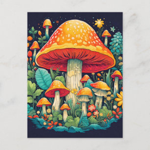 Carte Postale Illustration créative de la forêt de champignons A