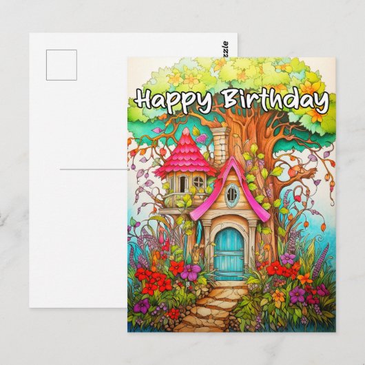 Carte Postale Illustration créative d'une maisonnette champignon (Devant / Derrière)