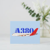 Carte Postale Illustration d'Airbus A380 avec design de queue ro (Debout devant)