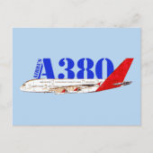 Carte Postale Illustration d'Airbus A380 avec design de queue ro (Devant)