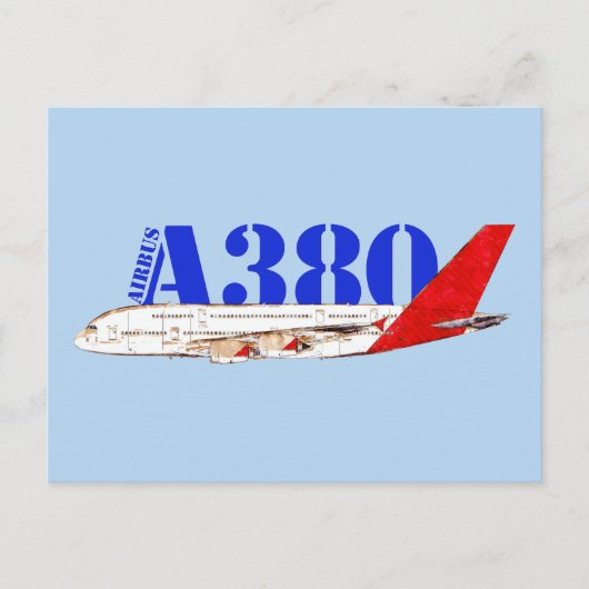Carte Postale Illustration d'Airbus A380 avec design de queue ro (Devant)