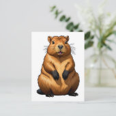 Carte Postale Illustration d'animal de rongeur de Capybara migno (Debout devant)