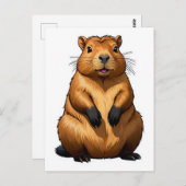 Carte Postale Illustration d'animal de rongeur de Capybara migno (Devant / Derrière)