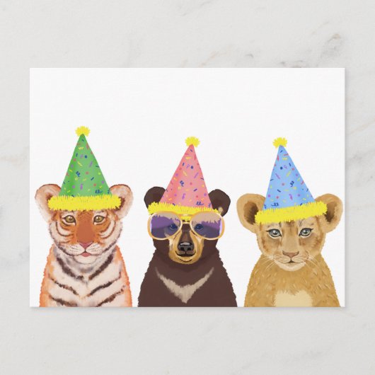 Carte Postale Illustration d'animaux de fête (Devant)