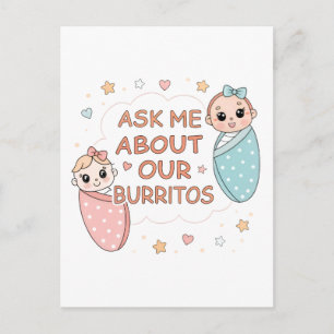 Carte Postale Illustration d'annonce de bébé jumeaux mignons en