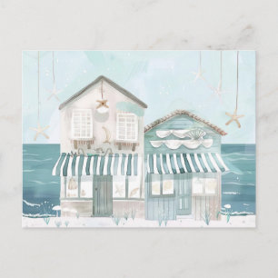 Carte Postale Illustration d'aquarelle de plage paysage pastel 