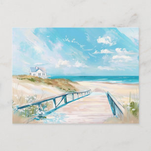 Carte Postale Illustration d'aquarelle de plage paysage pastel 