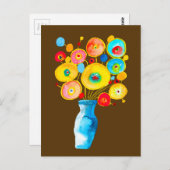 Carte Postale Illustration d'art de fleurs vibrantes funky (Devant / Derrière)