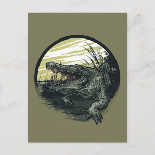 Carte Postale Illustration d'art de marais avec un alligator fér