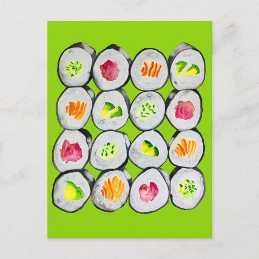 Carte Postale Illustration d'art de sushi mignon (Devant)