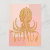 Carte Postale Illustration d'art octopus en rose et or (Devant)