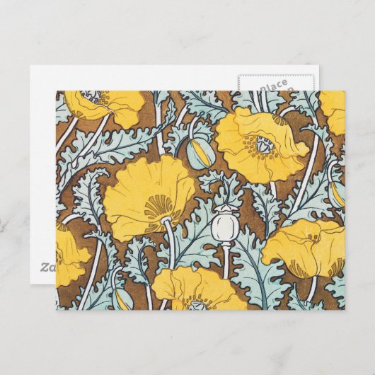 Carte Postale illustration d'art pavot fleur jaune (Devant / Derrière)