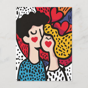 Carte Postale Illustration d'art pop romantique d'un couple amou