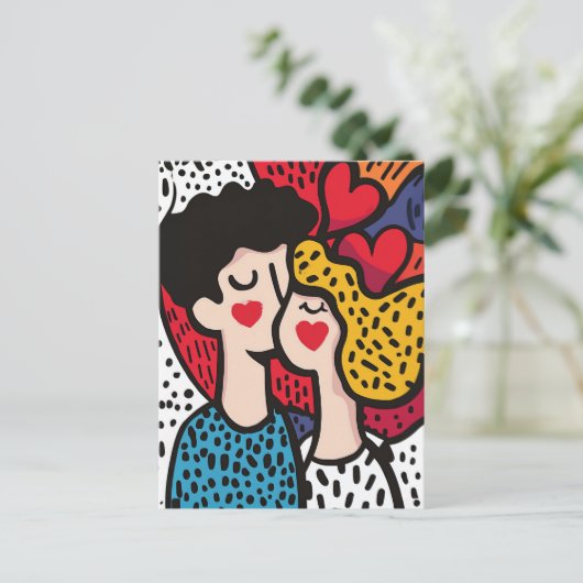 Carte Postale Illustration d'art pop romantique d'un couple amou (Debout devant)