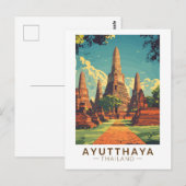 Carte Postale Illustration d'Ayutthaya Thaïlande Art de voyage V (Devant / Derrière)