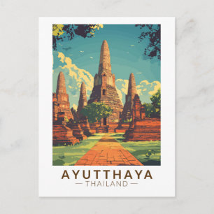 Carte Postale Illustration d'Ayutthaya Thaïlande Art de voyage V
