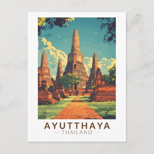 Carte Postale Illustration d'Ayutthaya Thaïlande Art de voyage V (Devant)