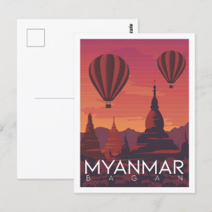 Carte Postale Illustration de Bagan Myanmar célèbre Travel Place