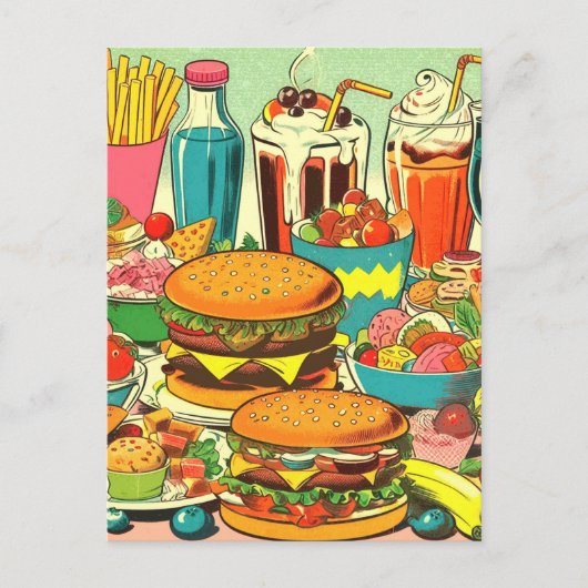 Carte Postale Illustration de bande dessinée alimentaire rétro (Devant)