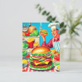 Carte Postale Illustration de bande dessinée Retro Hamburger (Debout devant)