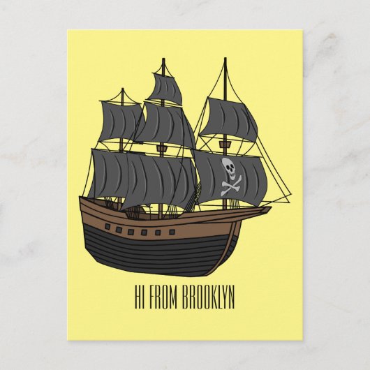 Carte Postale Illustration de bateau pirate (Devant)