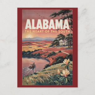 Carte Postale Illustration de bateau sur la rivière Alabama Art