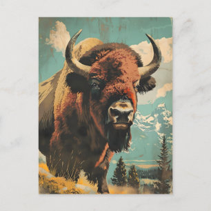 Carte Postale Illustration de bison vintage