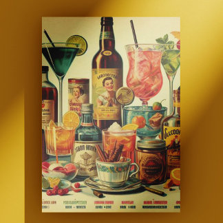 Carte Postale Illustration de boisson vintage