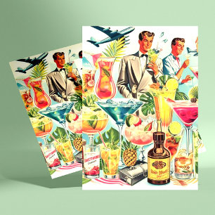 Carte Postale Illustration de boissons à cocktails vintages