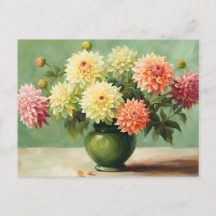 Carte Postale Illustration de bouquet de fleurs de dahlia 